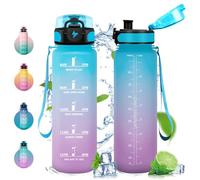 Vikastar Borraccia, 1 Litro Borraccia Sportiva, Borraccia Motivazionale, Senza BPA, Bottiglia Acqua per Sport, Fitness, Yoga, Scuola, Ufficio, Blu-Viola