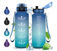 Vikastar Borraccia, 1500ml Sportiva Prova di Perdite, Borraccia Motivazionale, Sportiva Tempo, Borraccia Sportiva, Con Filtro, Borracce, Bottiglia Acqua per Studio Fitness, Scuola, Ufficio, Blu Verde