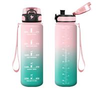 Vikastar Borraccia, 1l, Borraccia Sportiva, Borraccia Motivazionale, Senza BPA, Bottiglia Acqua per Sport, Fitness, Yoga, Scuola, Ufficio, Rosa-Blu