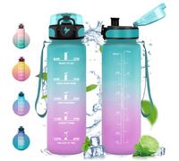 Vikastar Borraccia, 500ml, Borraccia Sportiva, Borraccia Motivazionale, Senza BPA, Bottiglia Acqua per Sport, Fitness, Yoga, Scuola, Ufficio, Verde-Rosa