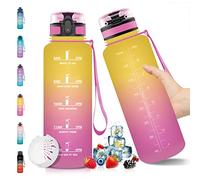 Vikaster Bouteille d'eau,Gourde sport en Tritan 1,5 litre BPA free,1500ml Gourde Sport,Étanche & Réutilisable,avec Filtre et Marqueur Temps,Bouteille sport vélo,Gym,enfants,sport JB-VC Jaune/Rose