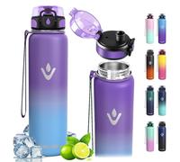 Vikaster Bouteille d'eau isotherme - Thermos 1000ml, Gourdes Sans BPA, 24h froid & 12h chaud, Gourde Enfant & Adulte pour Sport, école, Bureau, Gym, Voyage, A-violet-bleu
