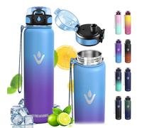 Vikaster Water bottle - Thermos 1000ml, 24h froid & 12h chaud, Gourdes Sans BPA, Gourde Enfant & Adulte pour Sport, école, Bureau, Gym, Voyage
