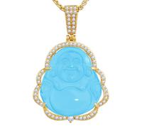 VIKCAUX Collier Bouddha avec pendentif Bouddha porte-bonheur en jade vert avec chaîne plaquée or 14 carats pour homme et femme