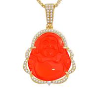 VIKCAUX Collier Bouddha avec pendentif Bouddha porte-bonheur en jade vert avec chaîne plaquée or 14 carats pour homme et femme
