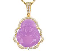 VIKCAUX Collier Bouddha avec pendentif Bouddha porte-bonheur en jade vert avec chaîne plaquée or 14 carats pour homme et femme