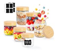 Vikcvcsc 6 Overnight Oats Jars,350ml+450ml Bocaux en Verre Hermétique Pot Yaourt Avoine en Verre avec Couvercle,Boîte de Préparation des Repas à Yaourt Overnight Oats,Mason Jar pour la Yaourt,Salades