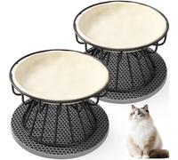 Vikcvcsc Lot de 2 Gamelle Chat Surélevée, Gamelle Chat Ceramique avec Support en Métal et Tapis Antidérapant, Anti Vomissement, Bol pour Petits Chiens - Beige