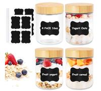 Vikcvcsc Lot de 4 Overnight Oats Jars 450ml, Pot Yaourt Avoine en Verre avec Couvercle, Mason Jar Bocaux en Verre Hermétique, Meal Prep Bocal en Verre pour Confitures, Yaourt, Puddings, Salades
