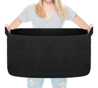 Vikcvcsc Paniere Linge, 65L Paniere a Linge Sale Osier, Panier de Rangement en Corde de Coton,Panier Rangement Bebe pour Jouets avec poignées, Corbeille a Linge,Noir