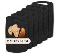 Vikcvcsc Planches à Découper 25x15 cm, Lot de 6 Planche a Decouper Sans BPA, Cutting Board avec Poignées et Rainure de Jus, Chopping Board Plastique, Planche à Pain Antidérapante, Noir