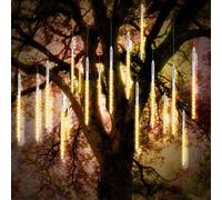 Vikdio Lumières de Noël extérieures, lumières d'averse météorique 30cm 10 tubes spirales 300 LED 3.15m de longueur allumée, lumières d'icicle étanches pour décoration de Noël en extérieur, BlancChaud