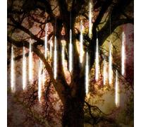 Vikdio Lumières de Noël extérieures, lumières d'averse météorique 30cm 10 tubes spirales 300 LEDs 3.15m de longueur allumée, lumières d'icicle étanches pour décoration de Noël en extérieur, Blanc