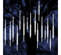 Vikdio Lumières de Noël extérieures, lumières d'averse météorique 50cm 10 tubes spirales 540 LEDs 3.15m de longueur allumée, lumières d'icicle étanches pour décoration de Noël en extérieur, Blanc
