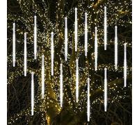 Vikdio Lumières de Noël extérieures, Lumières de pluie de météores avec 16 tubes spirales (30cm 480 LEDs) longueur 5,25m, Lampe à glaçons étanche pour la décoration de Noël en extérieur, Blanc