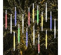 Vikdio Lumières de Noël extérieures, Lumières de pluie de météores avec 16 tubes spirales (30cm 480 LEDs) longueur 5,25m, Lampe à glaçons étanche pour la décoration de Noël en extérieur, Multicolore