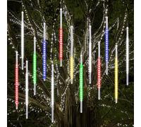 Vikdio Lumières de Noël extérieures, Lumières de pluie de météores avec 16 tubes spirales (50cm 864 LEDs) longueur 5,25m, Lampe à glaçons étanche pour la décoration de Noël en extérieur, Multicolore