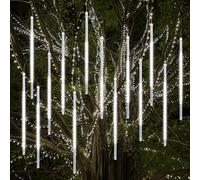 Vikdio Lumières de Noël extérieures, Lumières de pluie de météores avec 16 tubes spirales (50cm 864 LEDs) longueur 5,25m, Lampe à glaçons étanche pour la décoration de Noël en extérieur, Blanc