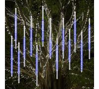 Vikdio Lumières de Noël extérieures, Lumières de pluie de météores avec 16 tubes spirales (50cm 864 LEDs) longueur 5,25m, Lampe à glaçons étanche pour la décoration de Noël en extérieur, Bleu