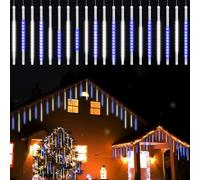Vikdio Lumières de Noël extérieures, Lumières de pluie de météores avec 20 tubes spirales (30cm 600 LEDs) longueur 6,65m, Lampe à glaçons étanche pour la décoration de Noël en extérieur, Blanc-Bleu