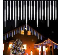 Vikdio Lumières de Noël extérieures, Lumières de pluie de météores avec 20 tubes spirales (50-30cm 720 LEDs) longueur 6,65m, Lampe à glaçons étanche pour la décoration de Noël en extérieur, Blanc