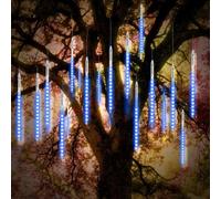 Vikdio Météor Douche Goutte De Pluie Lumières, 30cm 12 Tubes en Spirale 360 LEDs Imperméable Neige Chute Lumières pour Noël Halloween Jardin Arbre Décor, Soutien 3 Ensembles Crochet (Bleu)