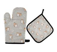 Vikeiac Ensemble gant de cuisine et manique en forme de chien Shiba Inu - Résistant à la chaleur - Accessoires de cuisine pour cuisine, grillades et pâtisseries