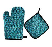 Vikeiac Mermaid Lot de 2 maniques et maniques pour cuisine - Résistants à la chaleur - Bleu foncé