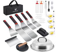 VIKEYHOME Kit d'accessoires pour Grille, 28 pièces, Ensemble de spatules de Barbecue Professionnelles avec Couvercle à badigeonner, spatule, racloir, Bouteille, Pince, Anneau à œufs