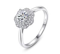 VIKI LYNN Bague de fiançailles avec forme fleur bague de mariage en argent sterling 925 et zircon cubique pour femme taille 50