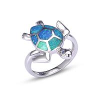 VIKI LYNN Bague Femme Argent D’Opale Tortue De Mer Pour Femme Fille En Argent Sterling 925 Et Opale Bleu Synthétique Taille 56