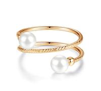 VIKI LYNN Bague Femme en Spirale avec Deux Perles Bague Fantaisie en Argent Fin 925 Taille 54 Couleur Or