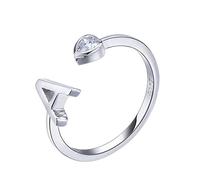VIKI LYNN Bague Femme Initial avec Lettre Alphabet A en Argent Fin 925 et Oxyde de Zircon Serti DIY les lettres