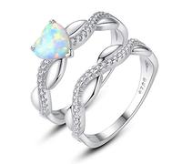 VIKI LYNN Bagues d'opale Synthétique Femme Argent Sterling 925 Bague de Fiançailles Anniversaire Mariage Promise Alliance Nuptiale Ensembles en Zircon Cubique et Opale en forme de coeur - Taille 54