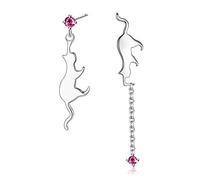 VIKI LYNN Boucles d’oreilles pendantes chat mignon boucle d’oreille clou en argent fin 925 et zircon rouge cadeau noël anniversaire femme fille