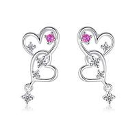 VIKI LYNN Boucles d’oreilles pendantes coeur entrelacé boucle d’oreille clou en argent fin 925 et zircon blanc rouge cadeau anniversaire femme fille