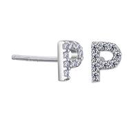 VIKI LYNN Boucles d'oreilles argent femme avec lettre initial P bijoux argent fin 925 et zircon incrusté avec DIY les noms avec les lettres