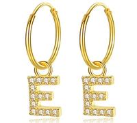 VIKI LYNN Boucles d'Oreilles Créole à Pendantes Lettre d'initiale E Personnaliser en Argent fin 925 et Zircon Cubique Pour Femme Fille ou Homme Garçon