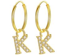 VIKI LYNN Boucles d'Oreilles Créole à Pendantes Lettre d'initiale K Personnaliser en Argent fin 925 et Zircon Cubique Pour Femme Fille ou Homme Garçon