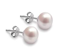 VIKI LYNN Boucles d'Oreilles Perles Clous Fantaisie Bijoux Femme en Perle Blanche d'Eau Douce et Argent 925 Classique et Raffiné Idée Cadeau Noël Femme