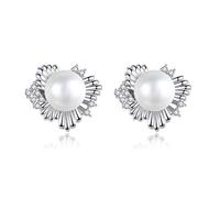 VIKI LYNN Boucles d'oreilles Perles de Culture en Argent Fin 925 et AA 7MM Ovale Perle Blance de Culture Zircon Cubique Idée Cadeau Femme Fille