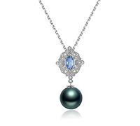 VIKI LYNN Collection Colliers Perle de Tahiti Noire AA Argent Fin 925 Bijoux de Style Français - Cadeaux pour Toutes les Fêtes Noël Saint-Valentin Fête des Mères et Anniversaire