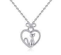 VIKI LYNN Collier argent pendentif chat mignon bijoux femme en argent fin 925 et zircon cadeau parfait pour les femmes filles (chat 2)