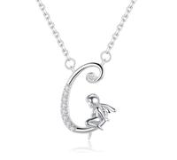VIKI LYNN Collier Initiale pour Femme en Argent Sterling 925 Alphabets Lettre C et Collier Ange