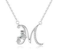 VIKI LYNN Collier Initiale pour Femme en Argent Sterling 925 Alphabets Lettre M et Collier Ange