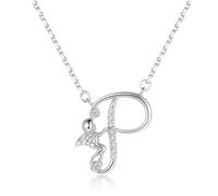 VIKI LYNN Collier Initiale pour Femme en Argent Sterling 925 Alphabets Lettre P et Collier Ange