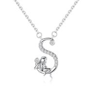VIKI LYNN Collier Initiale pour Femme en Argent Sterling 925 Alphabets Lettre S et Collier Ange