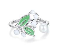 VIKI LYNN Collier Pendentif Bague Muguet En Argent Sterling 925 et Perle de Coquillage Idée Cadeau Femme pour Anniversiare Mariage St-Valentin