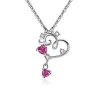VIKI LYNN Collier Pendentif Coeur avec Perle en Argent 925 et Zircon Rouge Bijoux Femme Fantaisie idée Cadeau Anniversaire pour Femme Fille