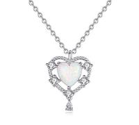 VIKI LYNN Collier Pendentif Coeur de Opale Bijoux Femme en Argent Fin 925 et Oxyde de Zircon Idée Cadeau Femme Fille Vente Seule